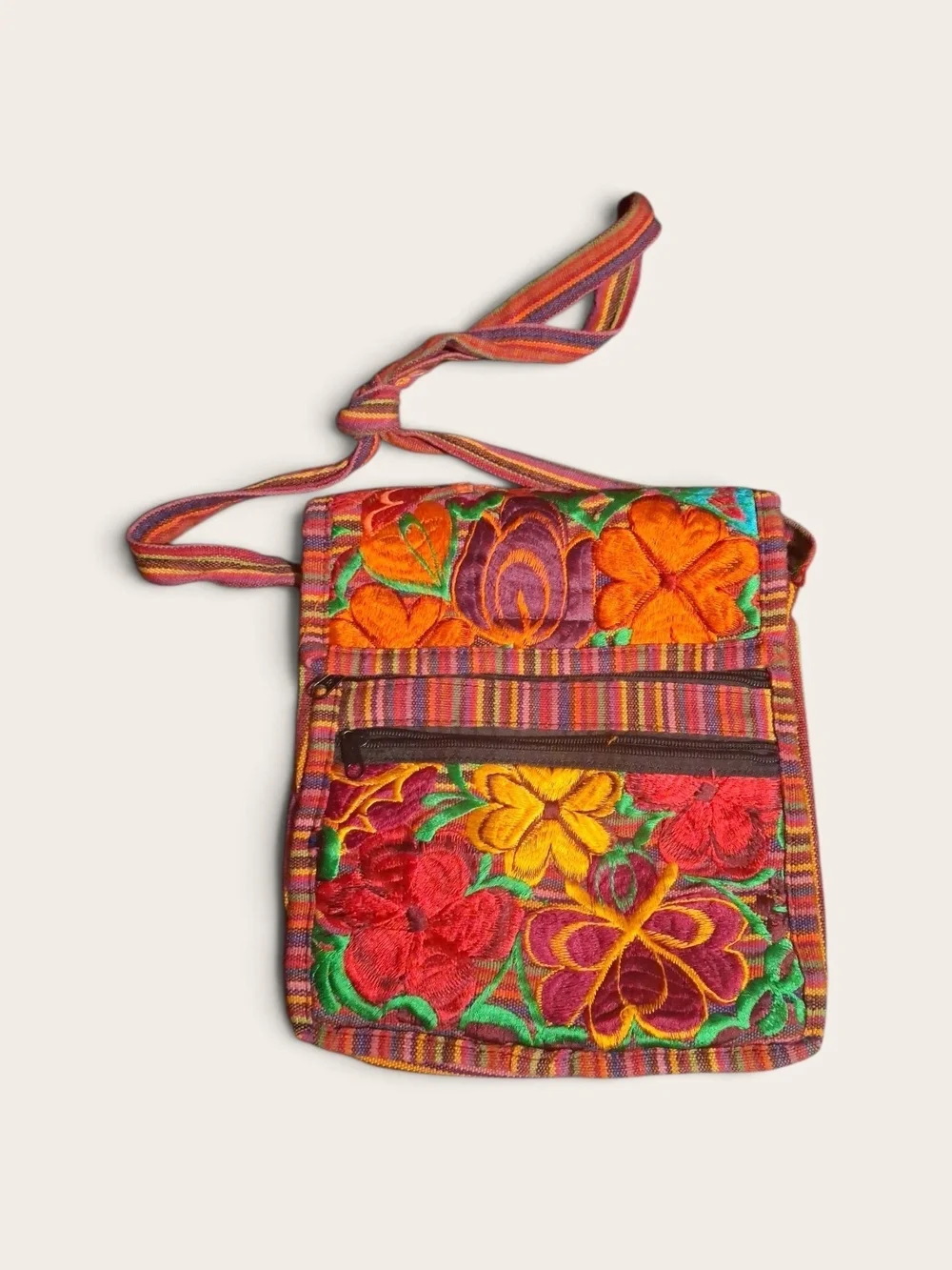 Embroidered Multicolor Floral Crossbody Wallet - Unbranded